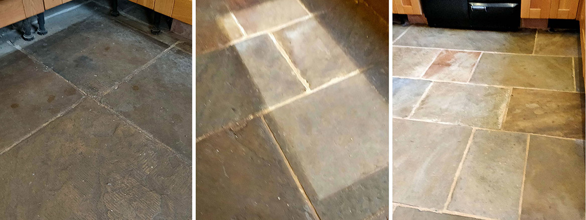 Dirty Yorkshire Flagstone Kitchen Floor Refurbished in Tadcaster