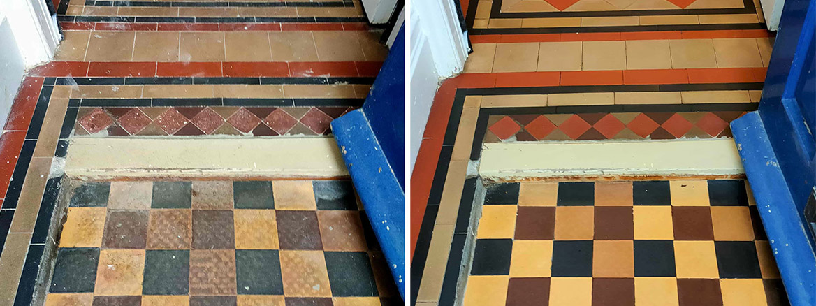 Victorian Tiled Hallway Floor Repaired, Cleaned and then Sealed in York